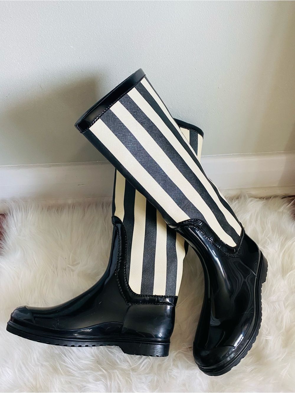 🛍️ Dolce & Gabbana Authentic Wellington Knee High Striped Rain Boots